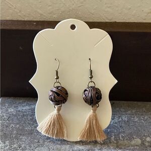Tassel Earrings Tan NEW Handmade USA Festival Boho Unique Feminine